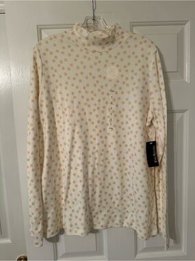 Kim Rogers Cream Mock Neck Long Sleeve Top with Gold Star Print